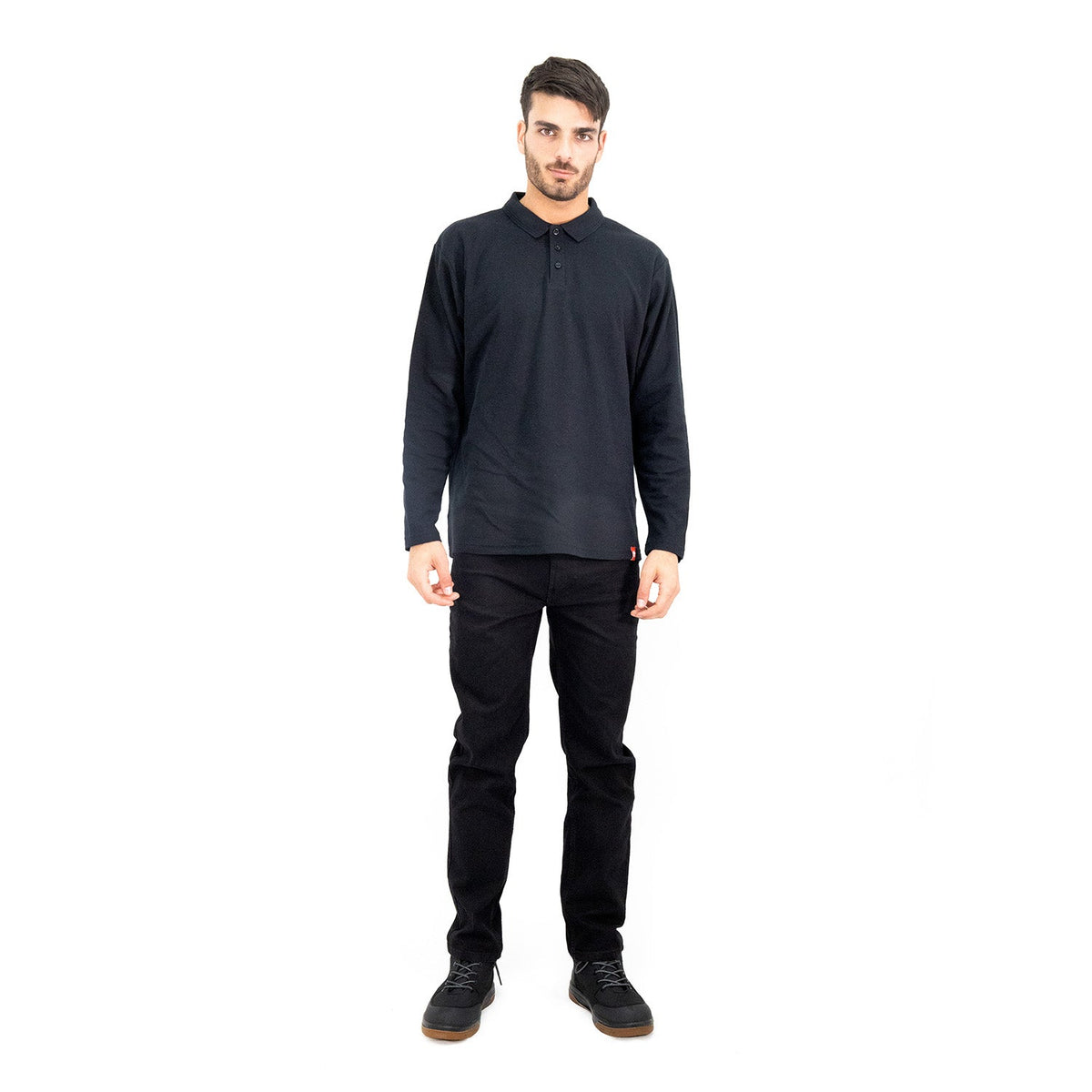 Polera Pique Quebec Manga Larga Negro Hombre