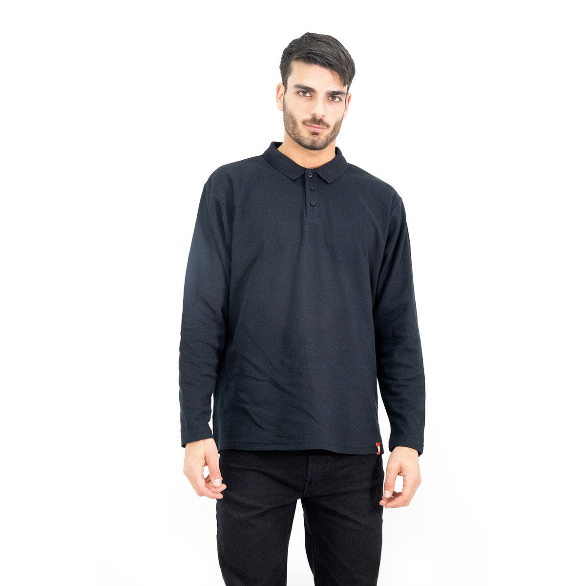 Polera Pique Quebec Manga Larga Negro Hombre