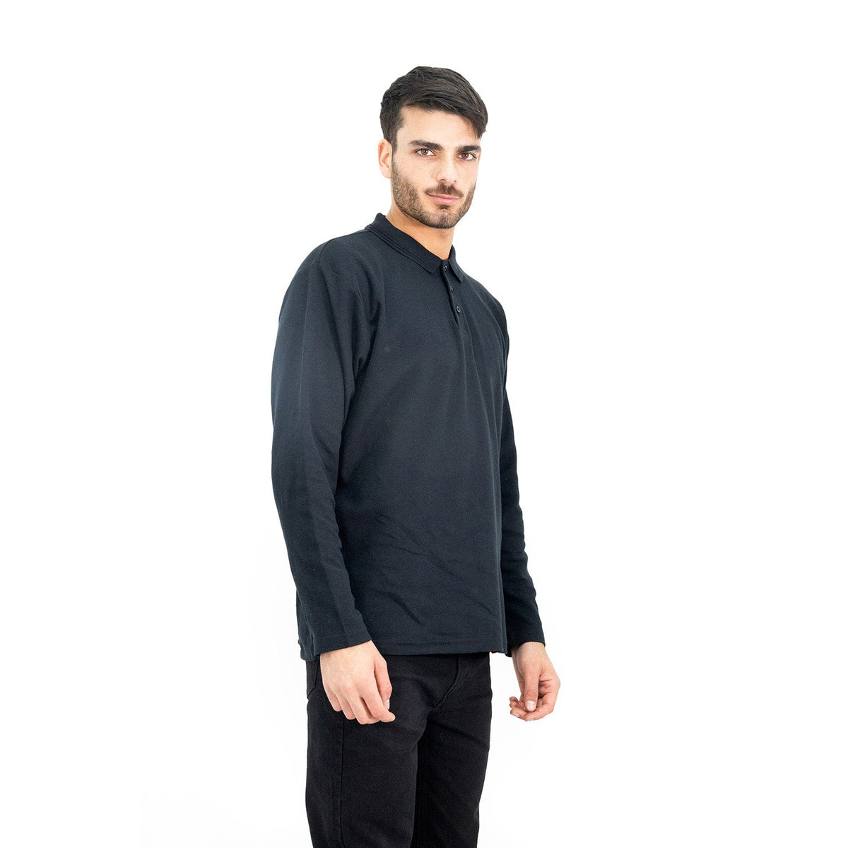 Polera Pique Quebec Manga Larga Negro Hombre