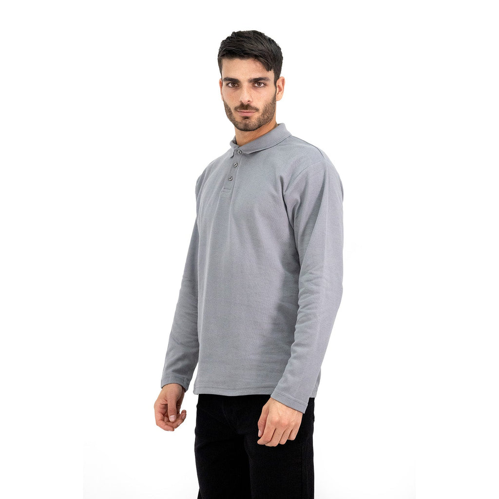 Polera Pique Quebec Manga Larga Gris Hombre