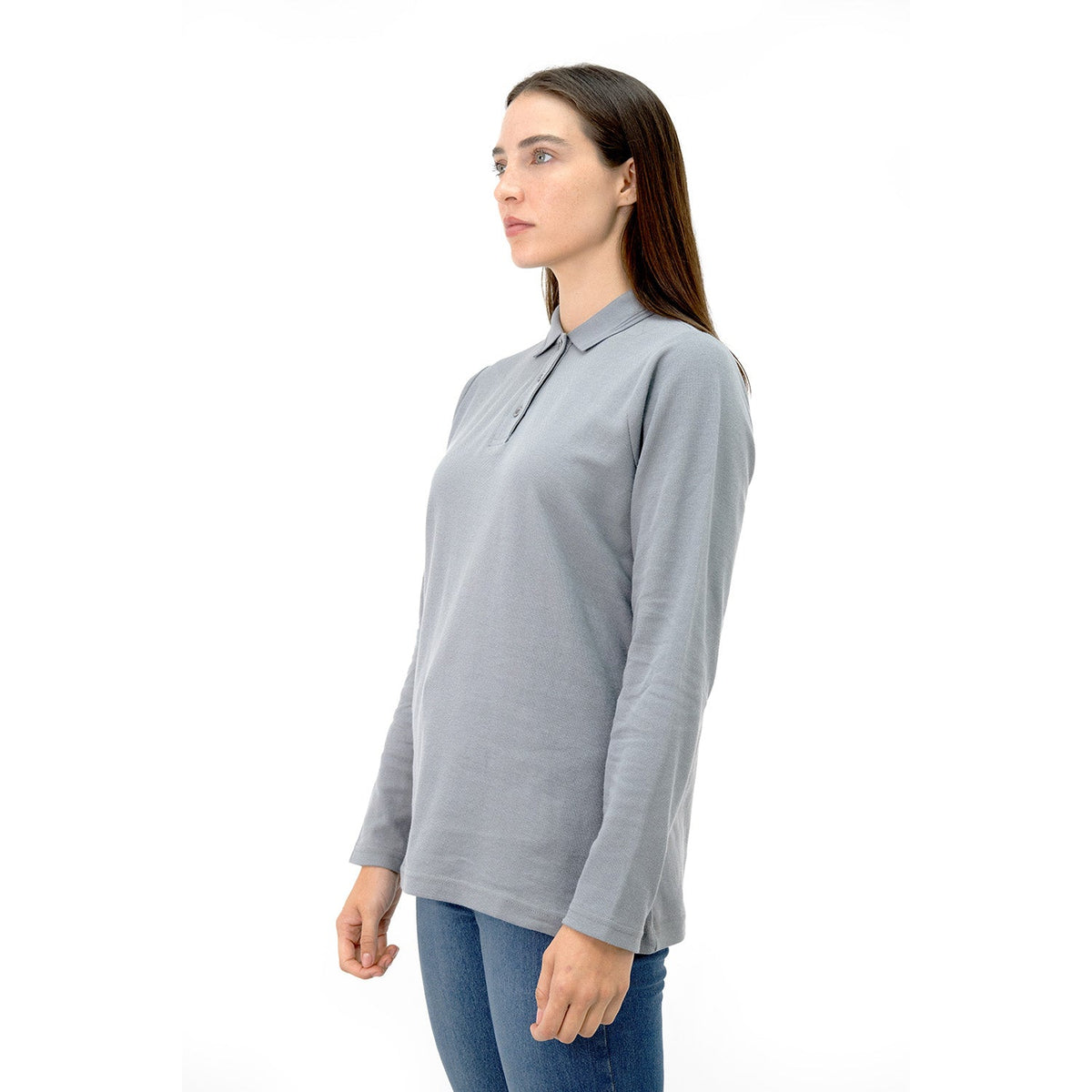 Polera Pique Quebec Manga Larga Gris Mujer