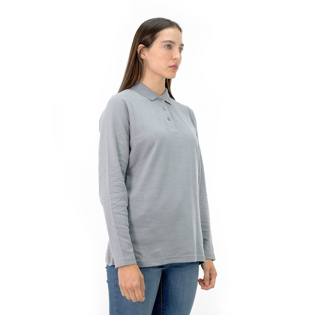Polera Pique Quebec Manga Larga Gris Mujer