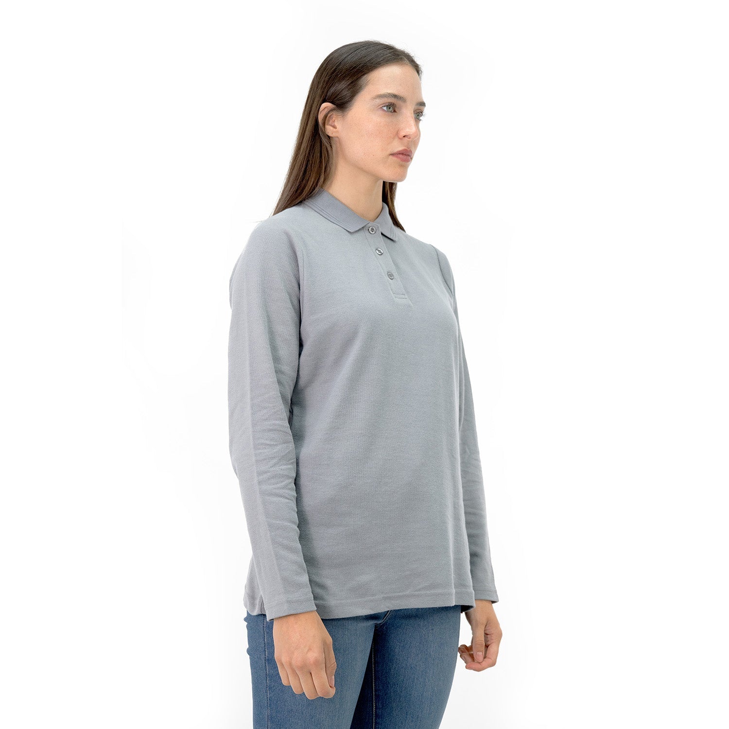 Polera Pique Quebec Manga Larga Gris Mujer