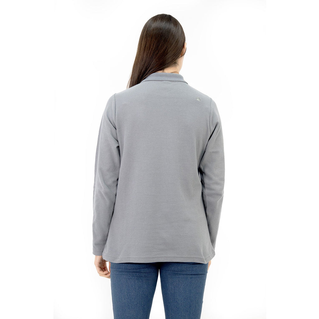 Polera Pique Quebec Manga Larga Gris Mujer