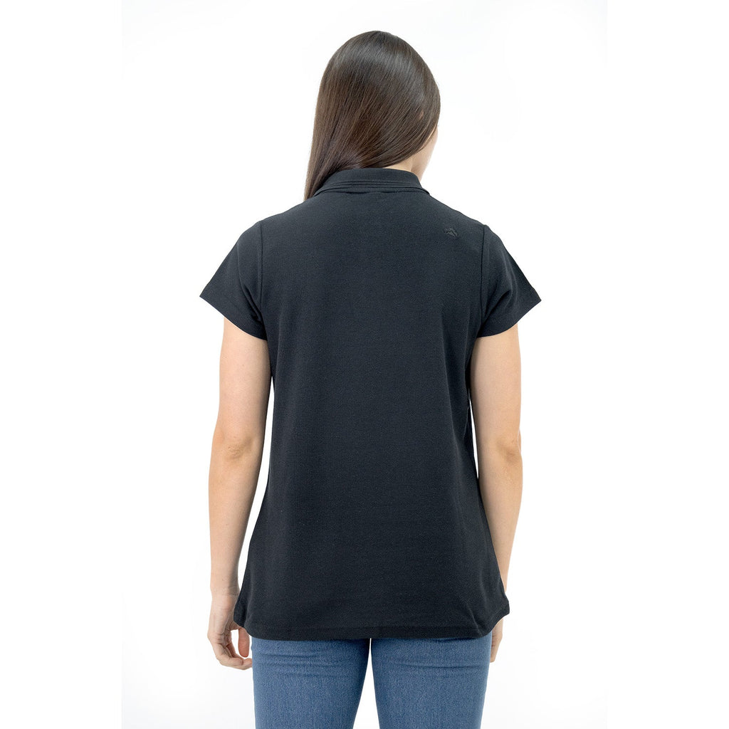 Polera Pique Quebec Manga Corta Negro Mujer