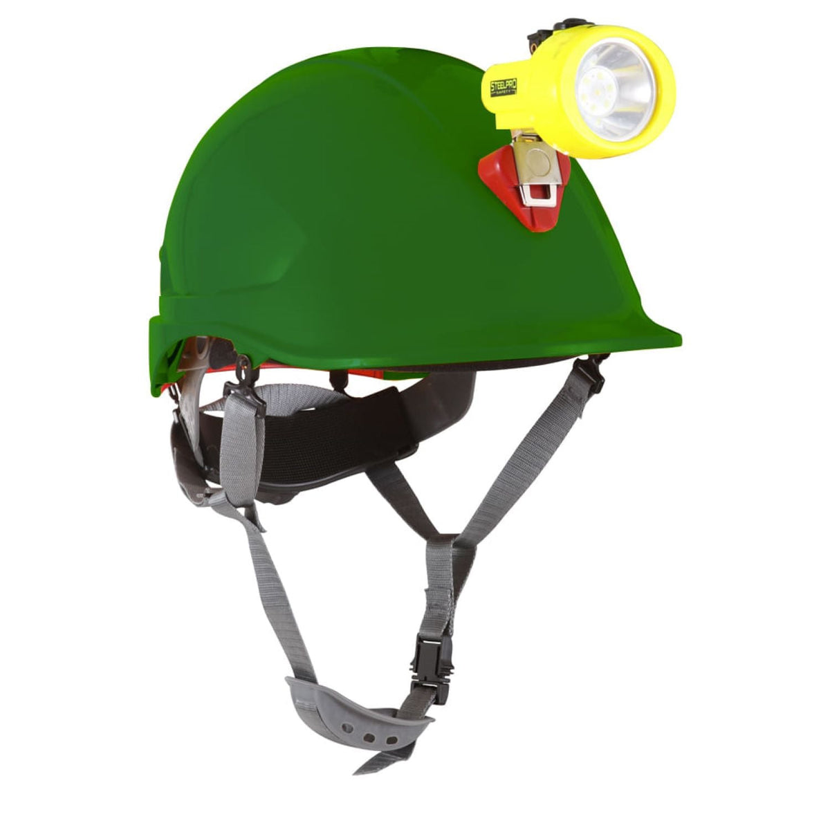 CASCO STEELPRO ABS MTA VERDE CON PORTALÁMPARA FULL