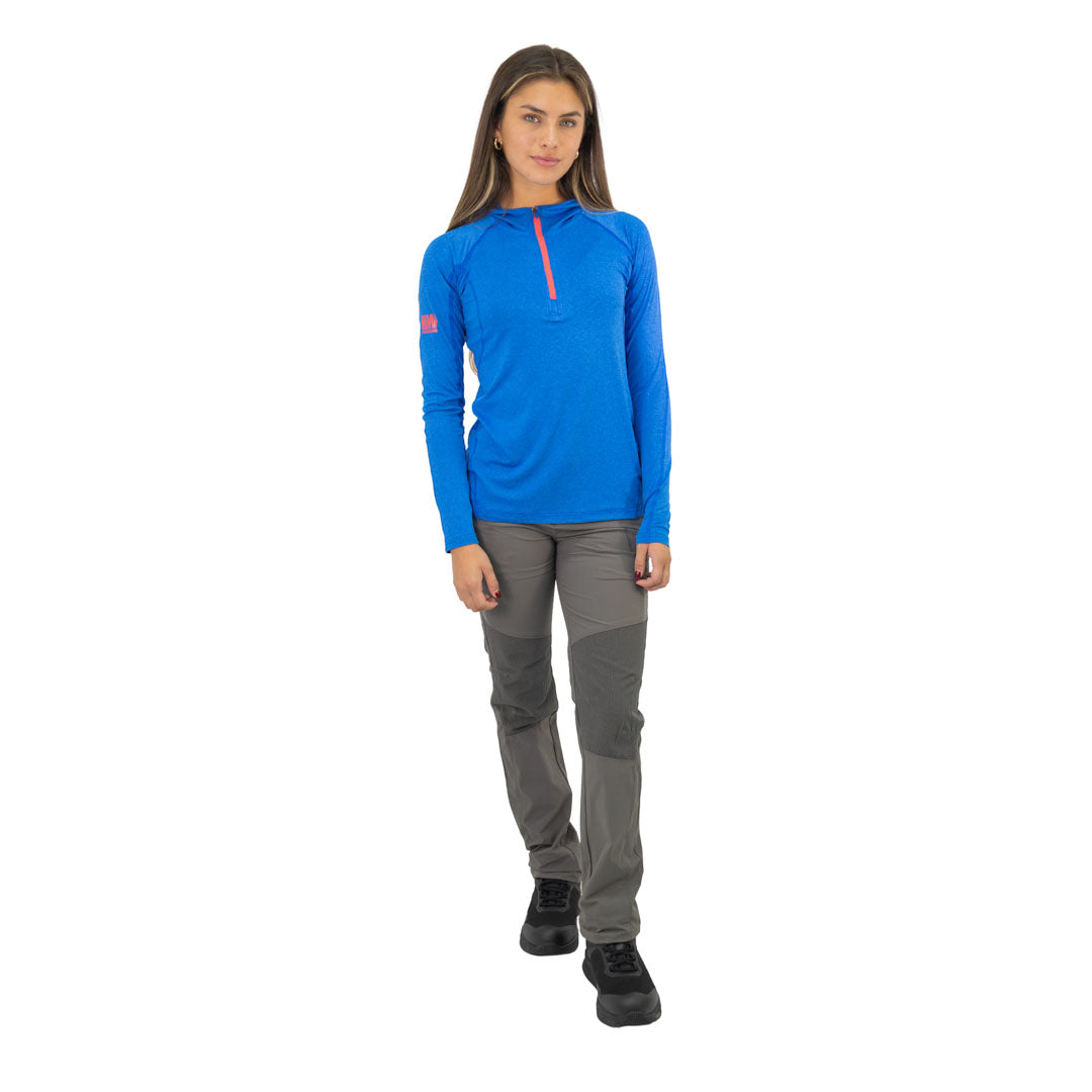 Polera Dry Fit HW SPX C/ Gorro Manga Larga Mujer Elec Blue